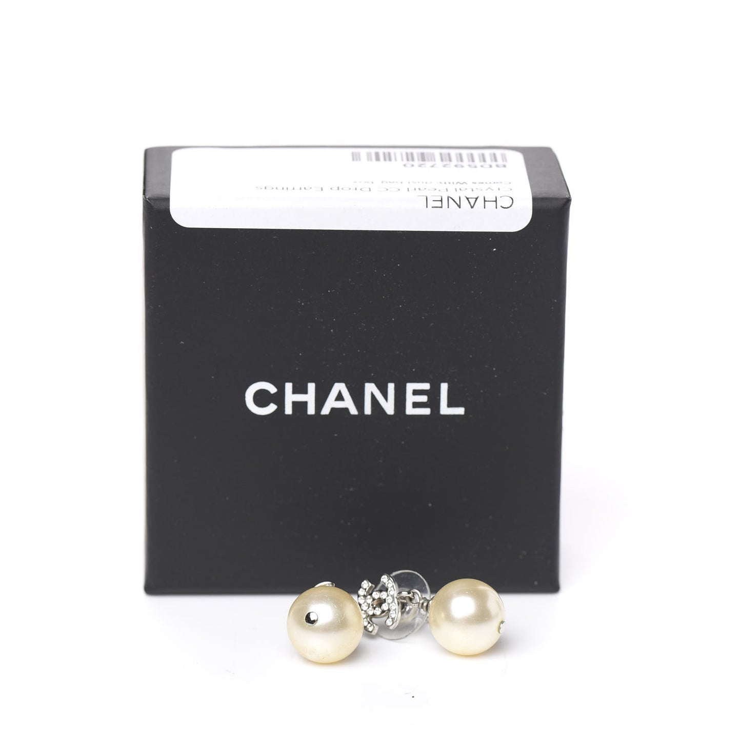 Crystal Pearl CC Drop Earrings Silver