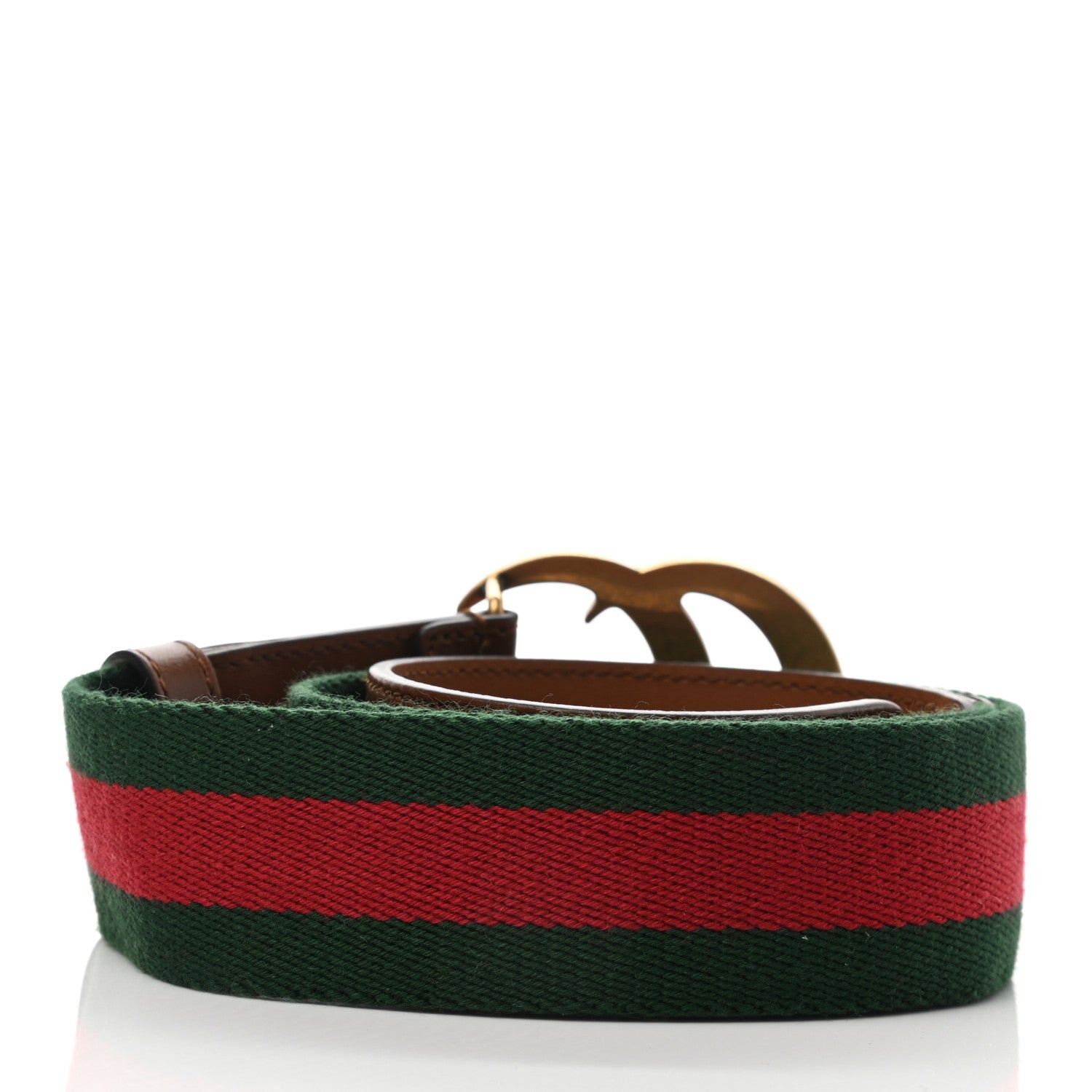 Gucci Nylon Calfskin Double G Web 40mm Belt Green Red Cuir 2 of 5
