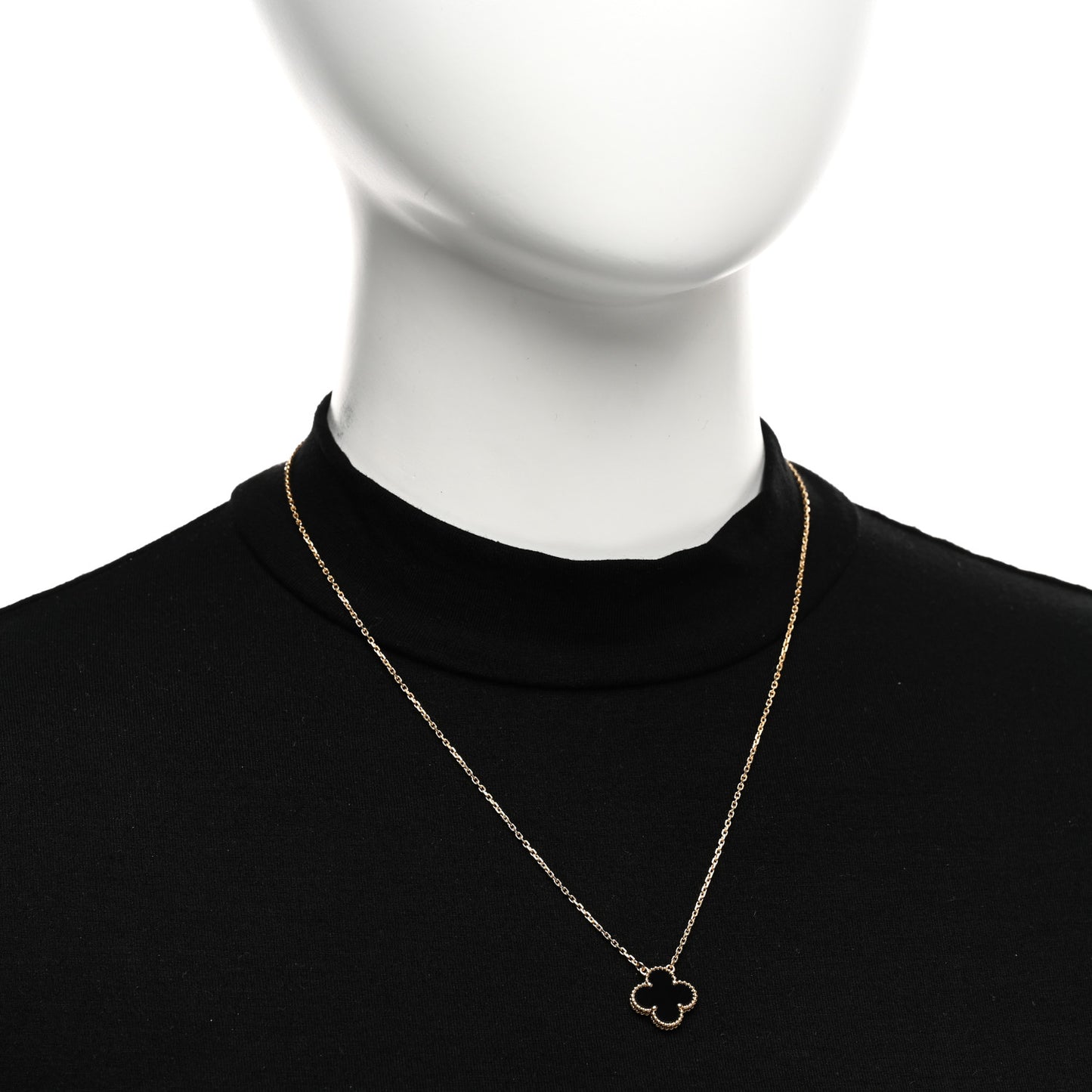 18K Yellow Gold Black Onyx Vintage Alhambra Pendant Necklace