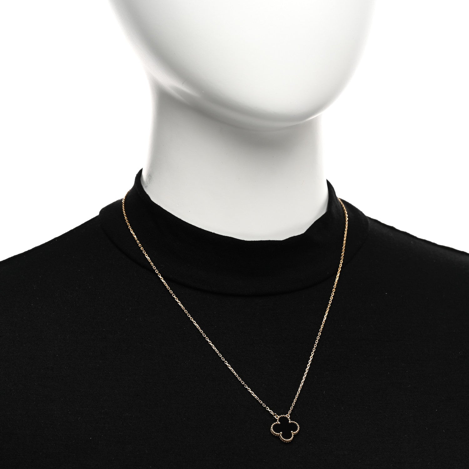 Van Cleef & Arpels 18K Yellow Gold Black Onyx Vintage Alhambra Pendant Necklace 2 of 4