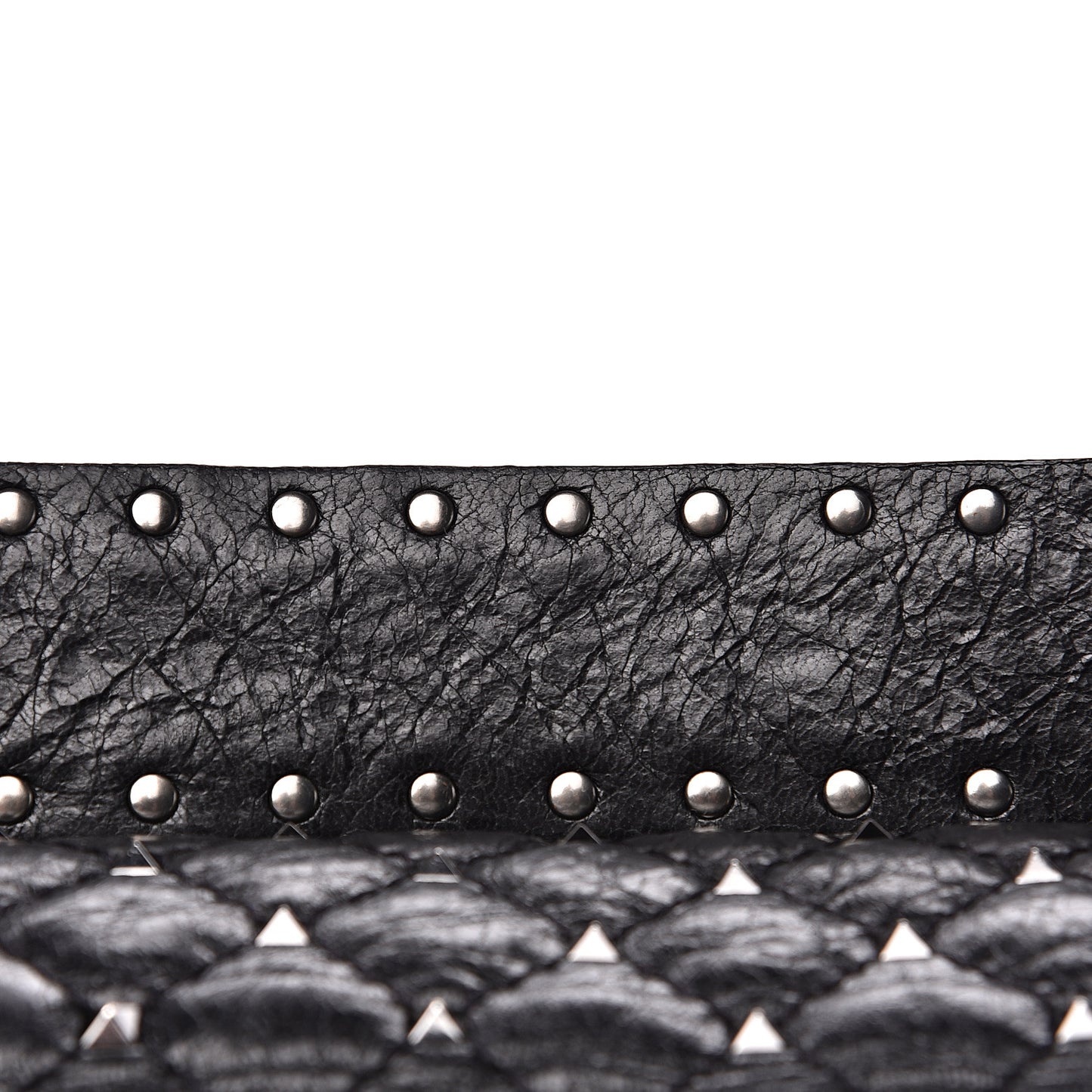 Craquele Nappa Large Rockstud Spike Shoulder Bag Black