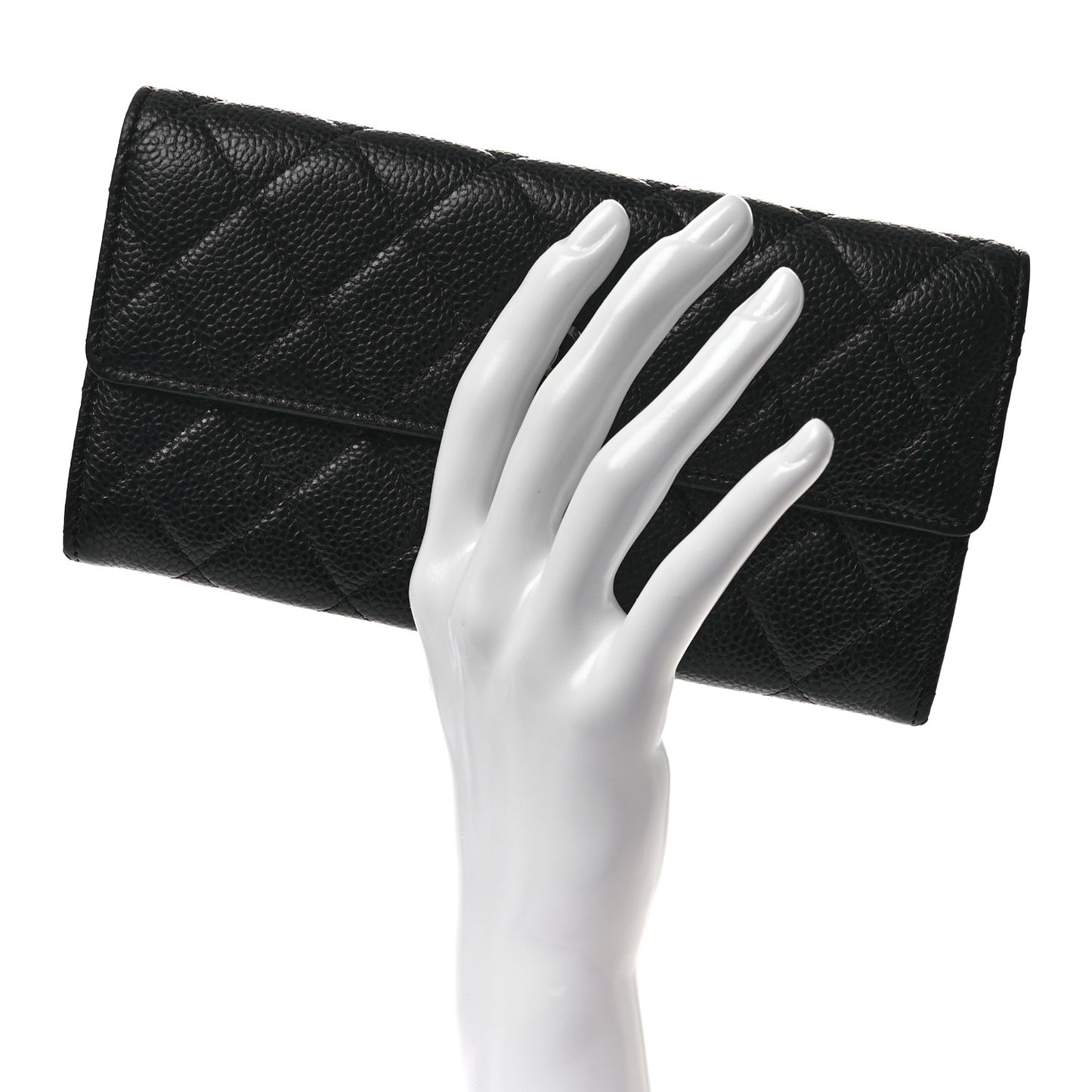 Caviar Quilted Large Gusset Flap Wallet Black