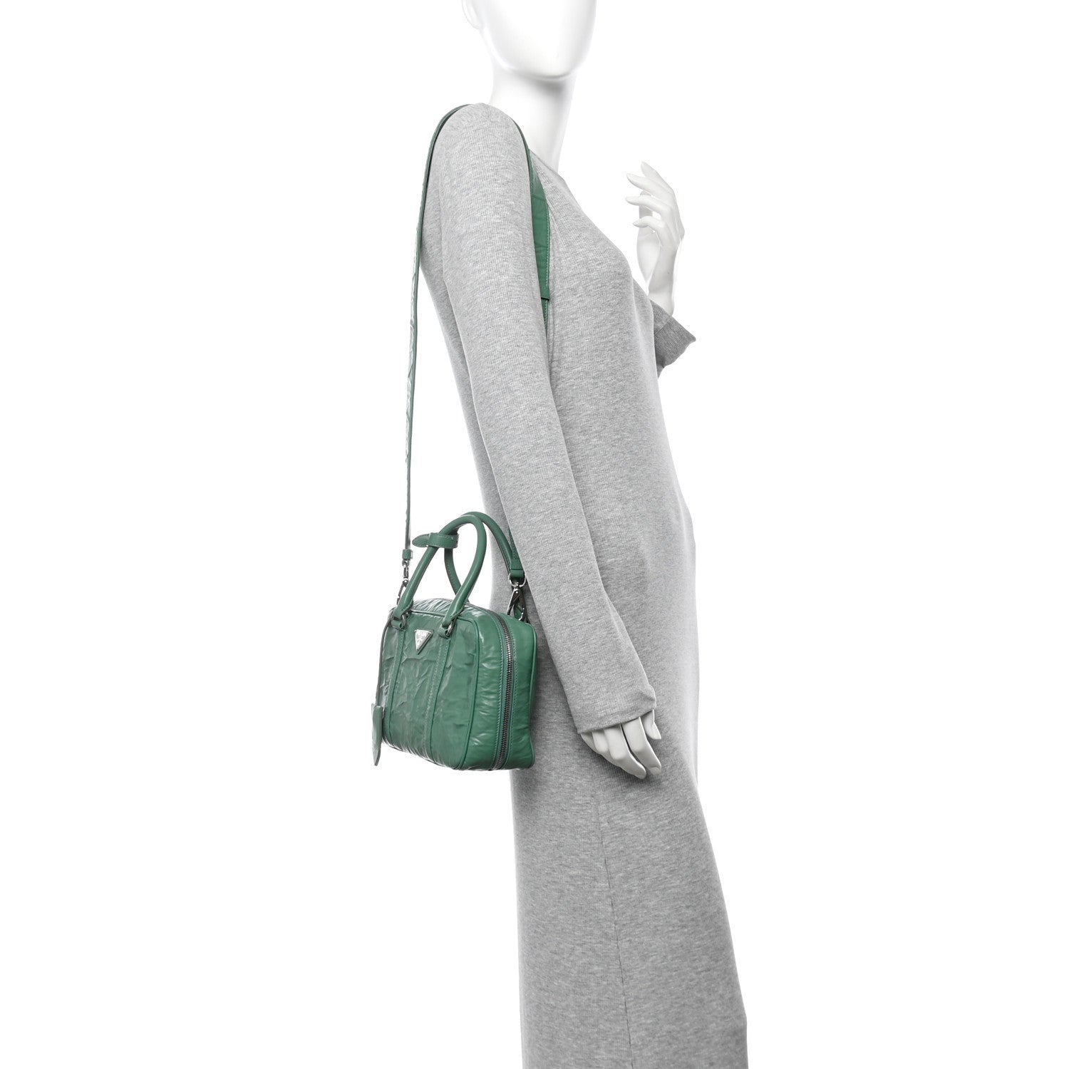 Prada Nappa Antique Medium Re-Edition 2001 Two Handle Bag Green 2 of 12