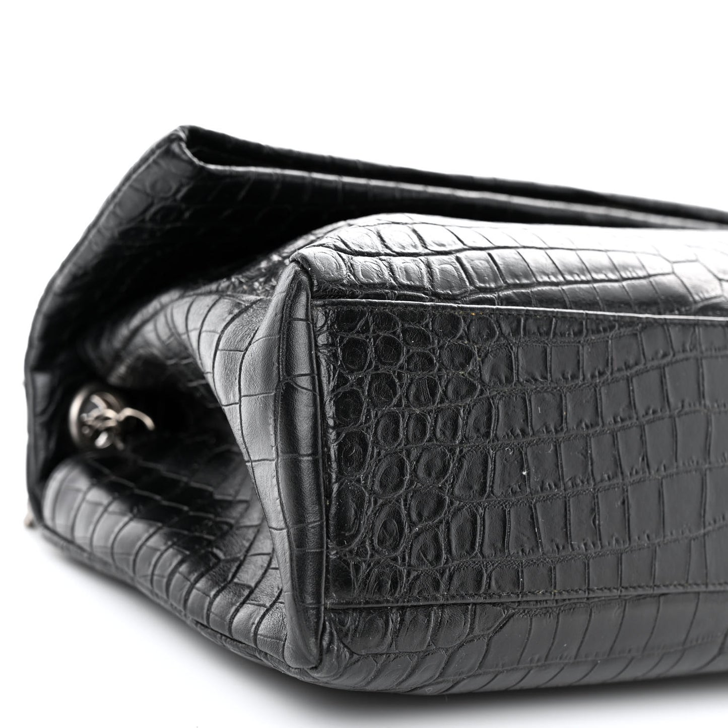 Calfskin Crocodile Embossed Medium West Hollywood Monogram Fold-Over Black