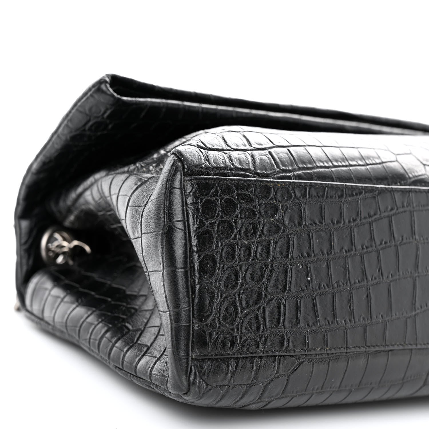 Saint Laurent Calfskin Crocodile Embossed Medium West Hollywood Monogram Fold-Over Black 9 of 10