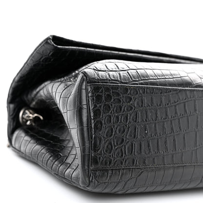 Saint Laurent Calfskin Crocodile Embossed Medium West Hollywood Monogram Fold-Over Black 9 of 10