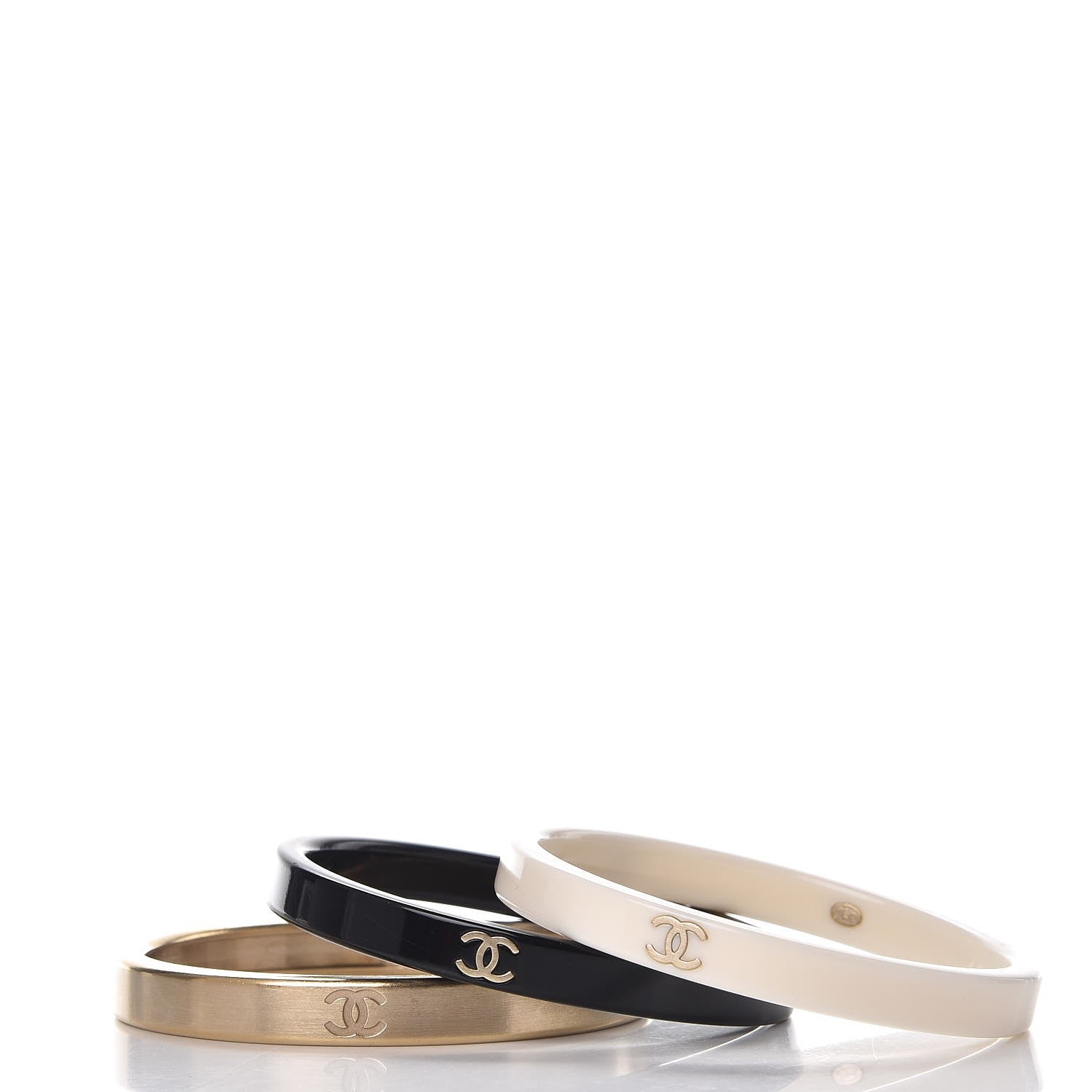 Chanel Resin Metal CC Bangle Set of 3 Black White Gold 3 of 7
