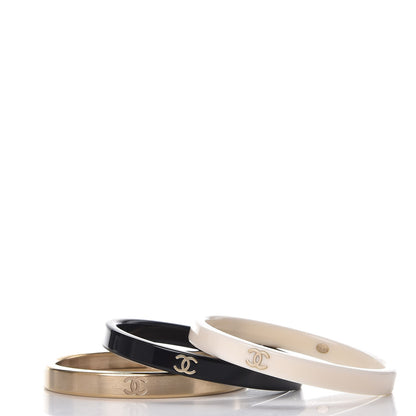 Chanel Resin Metal CC Bangle Set of 3 Black White Gold 3 of 7