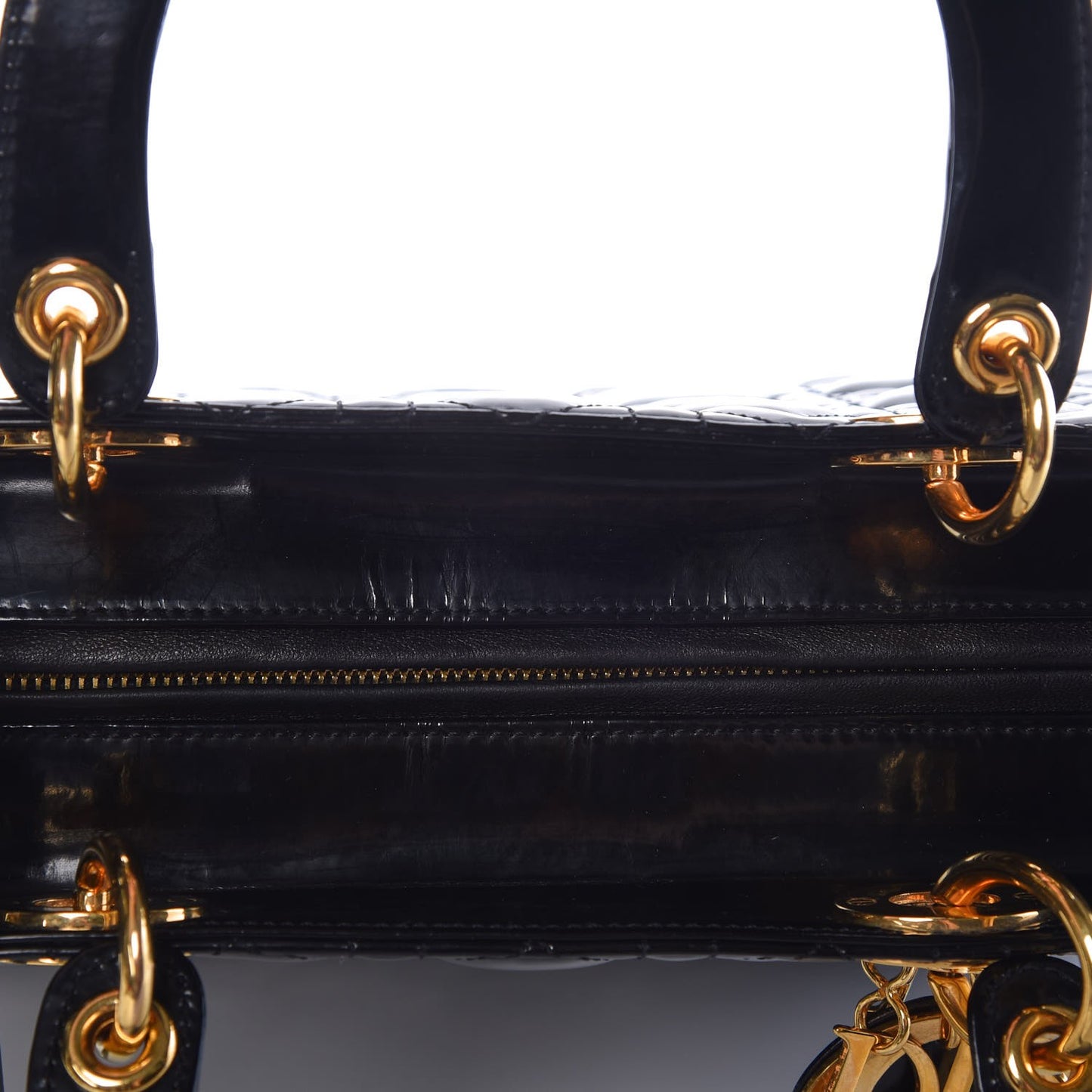 Glazed Calfskin Cannage Large Lady Dior Black