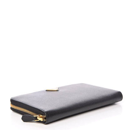 Prada Saffiano Metal Large Zip Around Travel Wallet Black 4 of 7