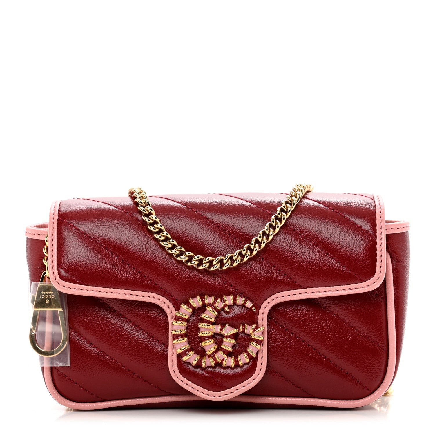 Gucci Azalea Calfskin Enamel Matelasse Diagonal Super Mini Torchon GG Marmont Shoulder Bag New Cherry Red Wild Rose 1 of 9