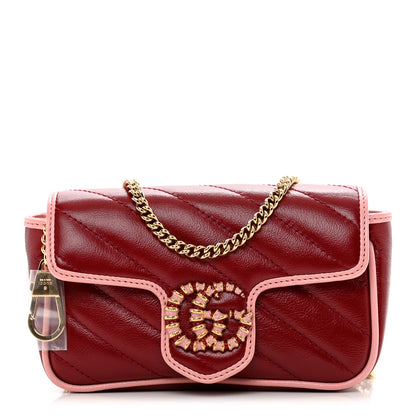 Gucci Azalea Calfskin Enamel Matelasse Diagonal Super Mini Torchon GG Marmont Shoulder Bag New Cherry Red Wild Rose 1 of 9