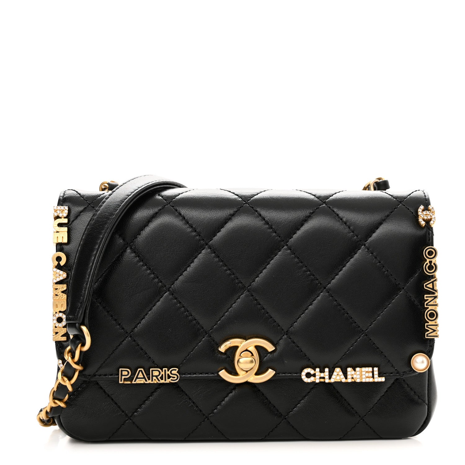 Chanel Lambskin Enamel Strass Quilted Mini Paris Monaco Flap Black 1 of 12