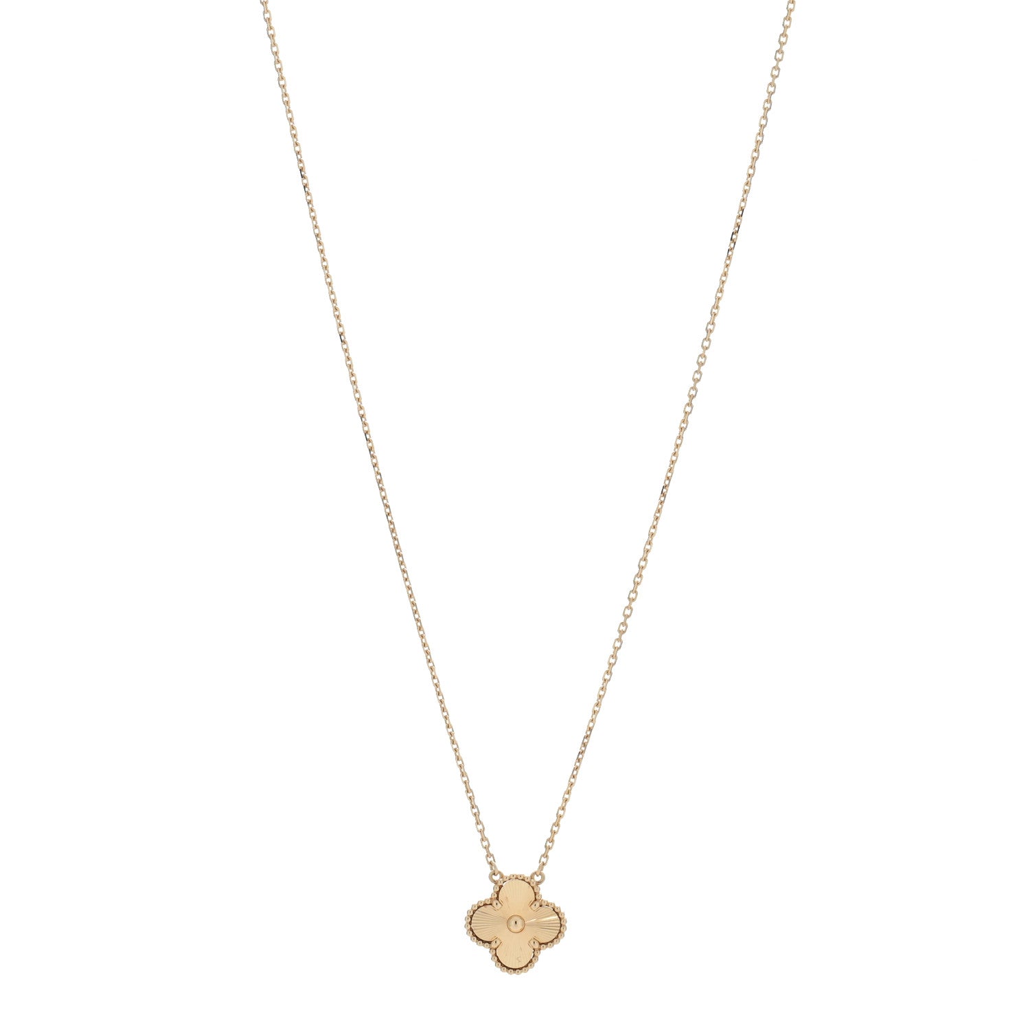 Van Cleef & Arpels 18K Yellow Gold Guilloche Vintage Alhambra Pendant Necklace 1 of 4