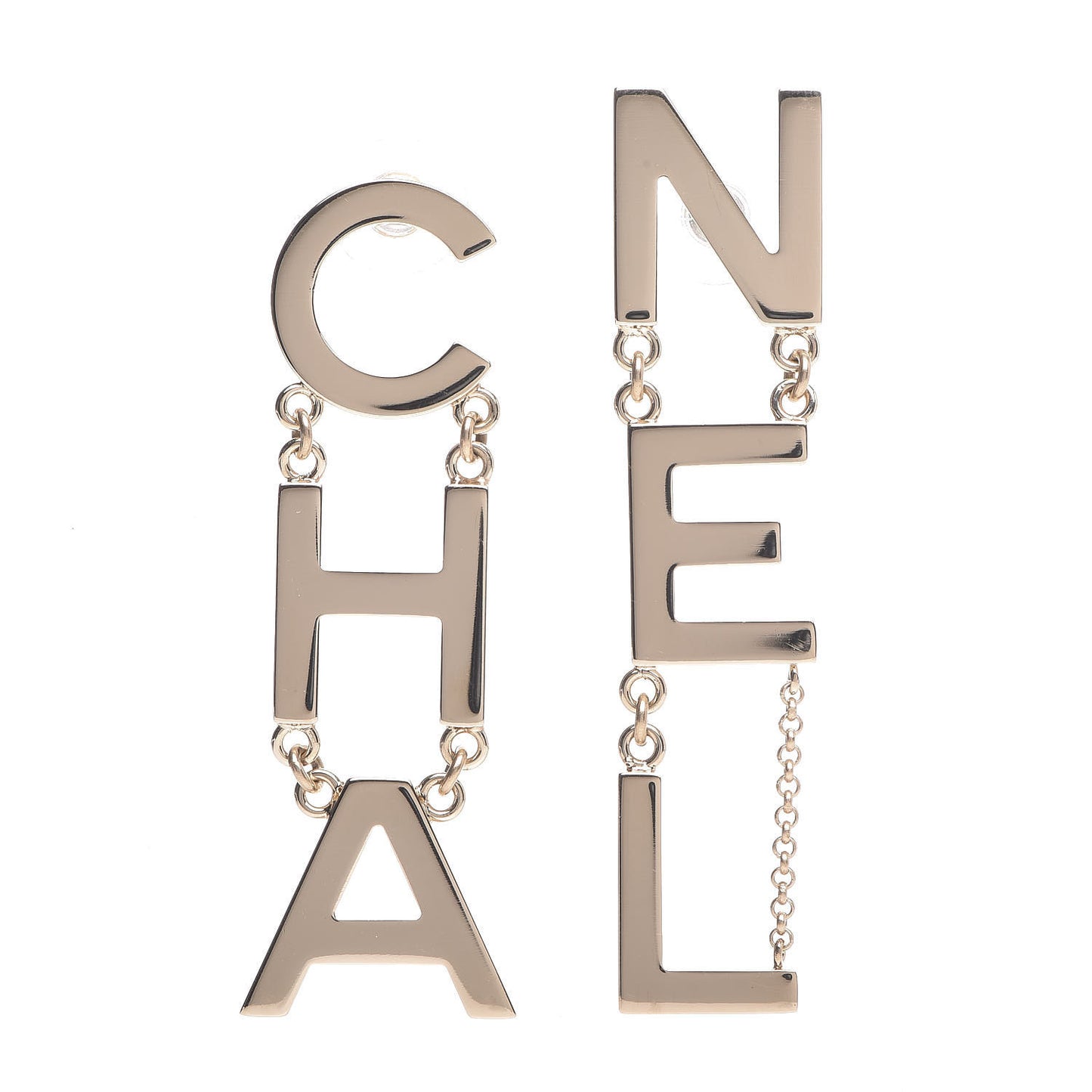 Metal Cha-Nel Logo Drop Earrings Gold