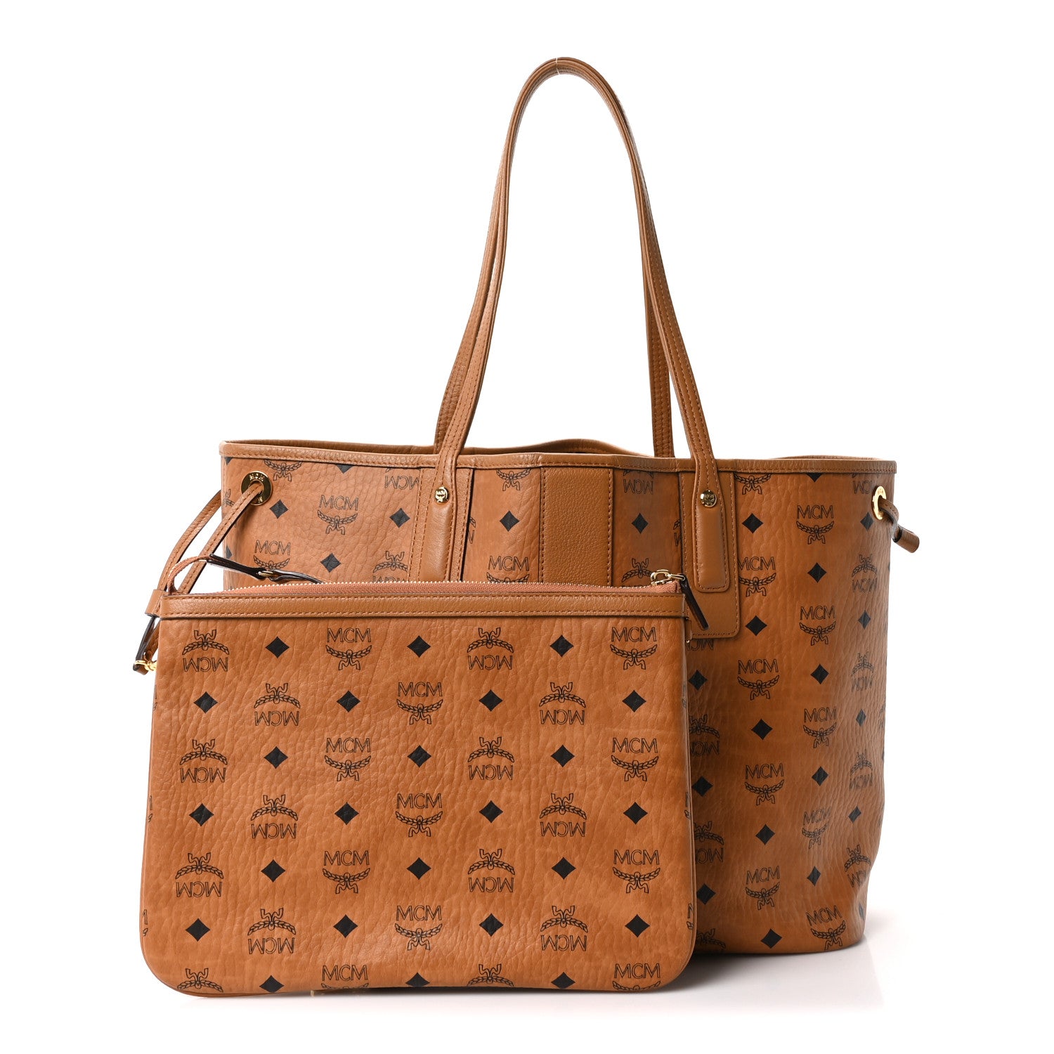 MCM Visetos Medium Liz Reversible Shopper Tote Cognac 3 of 16