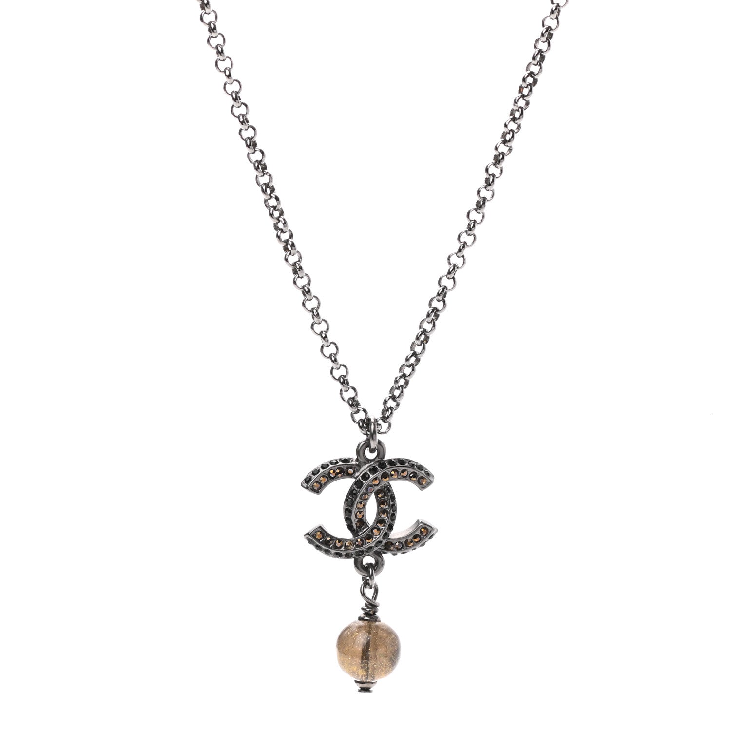 Chanel Ruthenium Crystal CC Drop Necklace 1 of 5