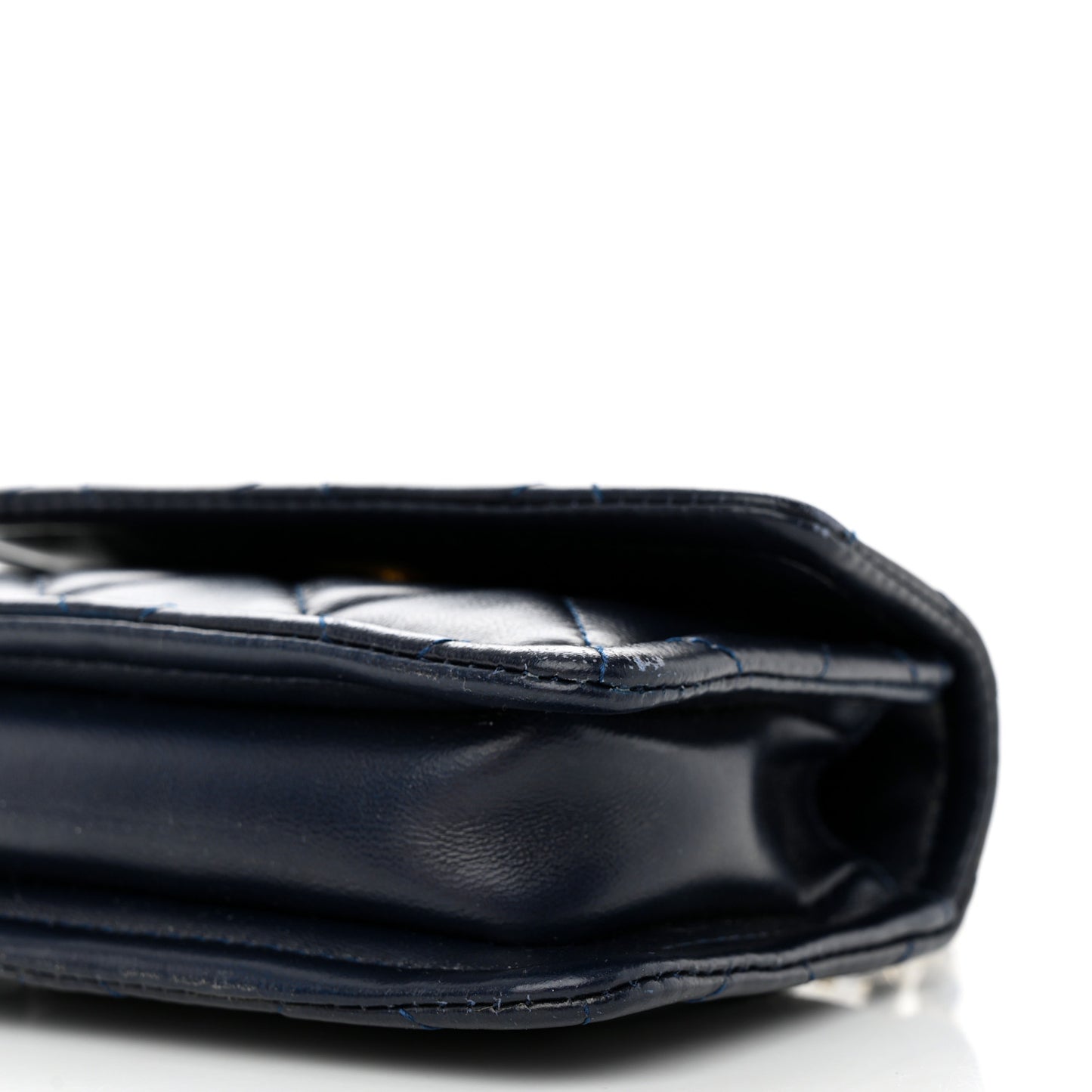 Shiny Lambskin Quilted Extra Mini Flap Navy Blue