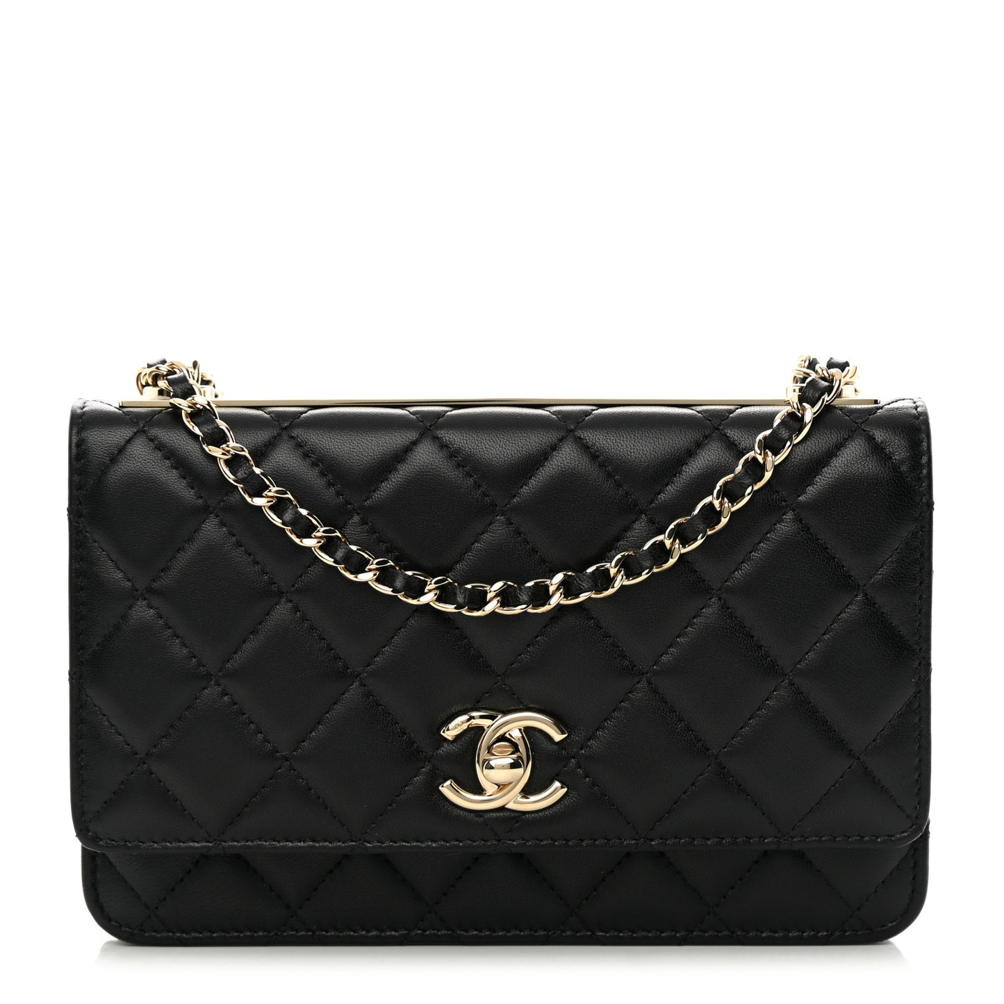 Lambskin Quilted Trendy CC Wallet On Chain WOC Black
