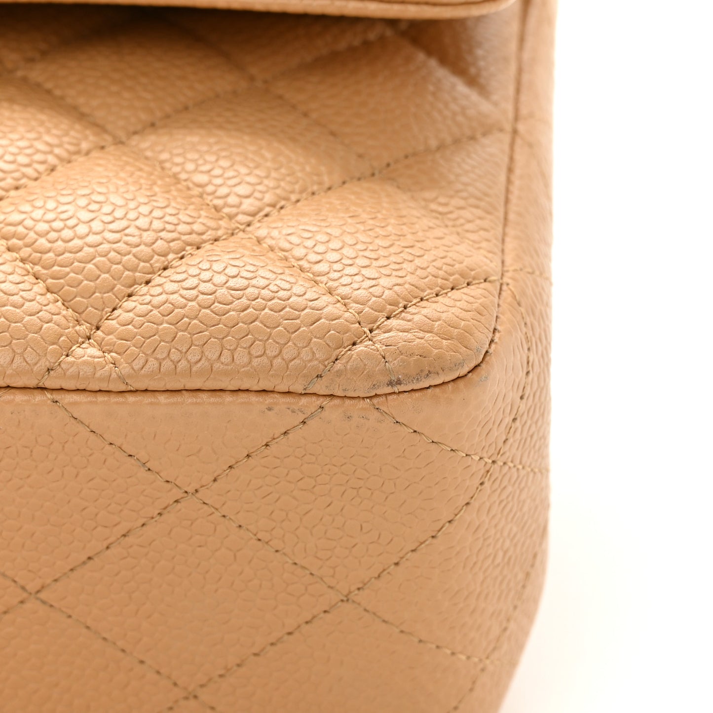 Caviar Quilted Medium Double Flap Beige