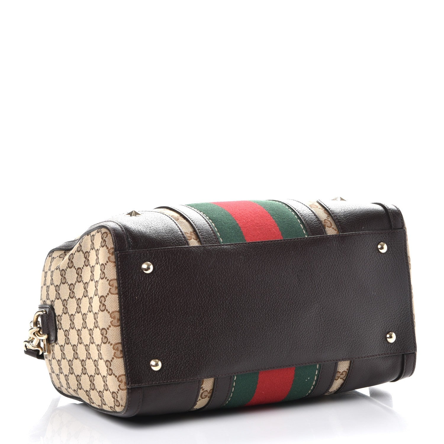 Gucci Monogram Vintage Web Medium Webby Bee Boston Dark Brown 5 of 9