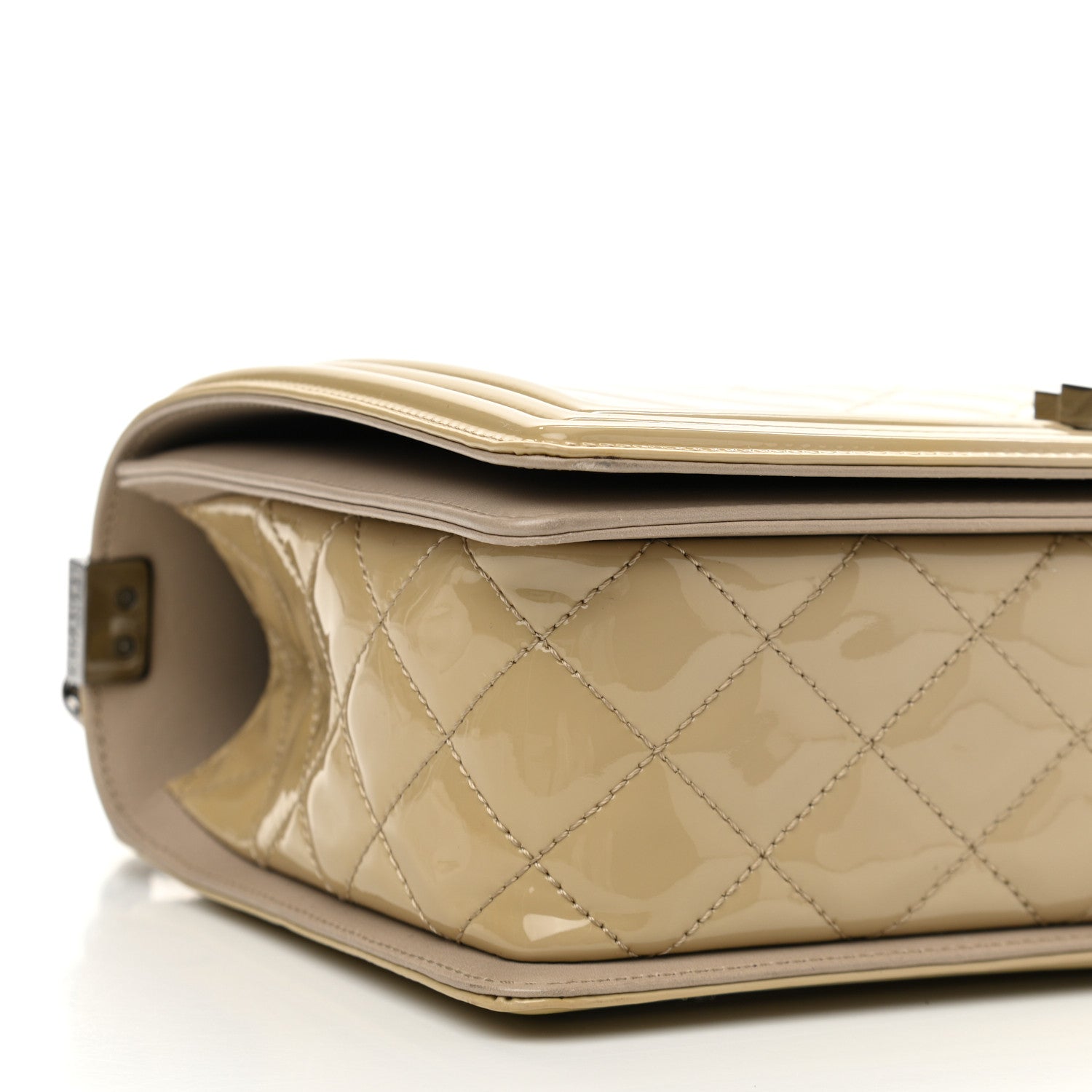 Chanel Patent Chevron Quilted New Medium Boy Flap Light Beige 9 of 10