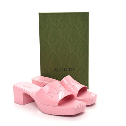 Gucci Rubber Gucci Logo Womens Platform 20/60mm Slide Sandals 41 Wild Rose 10 of 10