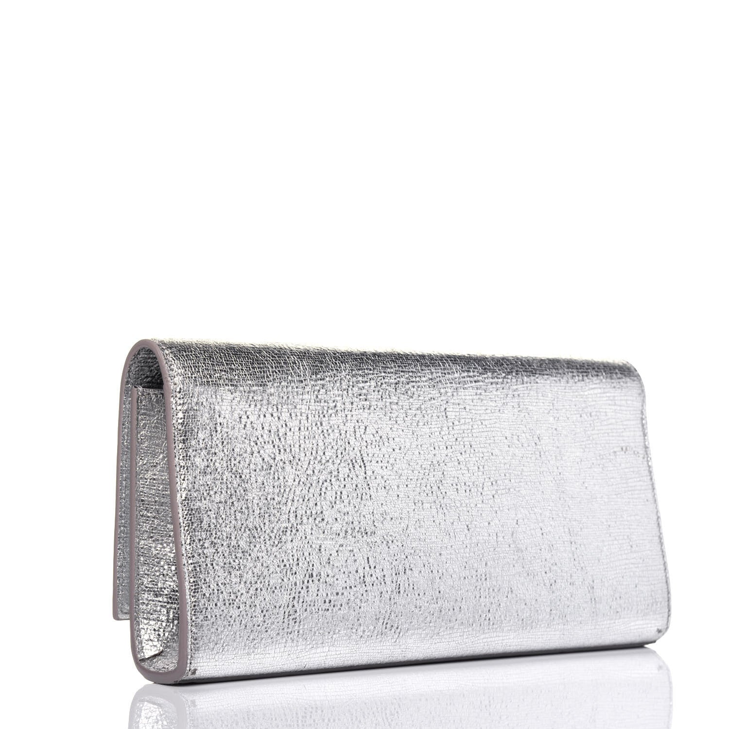 Saint Laurent Textured Metallic Calfskin Classic Monogram Cassandre Clutch Silver 3 of 15