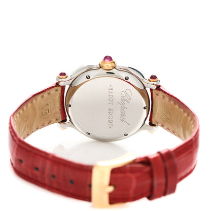 Chopard Stainless Steel 18K Yellow Gold Alligator Diamond Bezel 32mm Happy Sport Quartz Watch 4 of 5