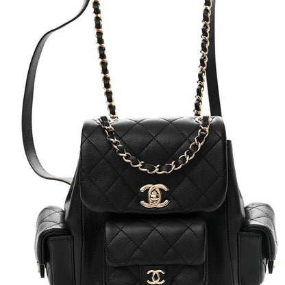 Chanel Shiny Caviar Quilted Small Pockets Drawstring Backpack Black 8 of 10