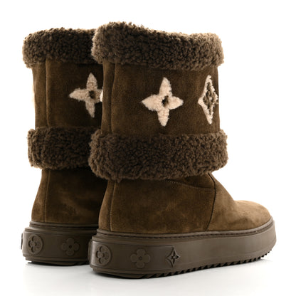 Louis Vuitton Suede Calfskin Shearling Snowdrop Flat Ankle Boot 39 Khaki 4 of 9