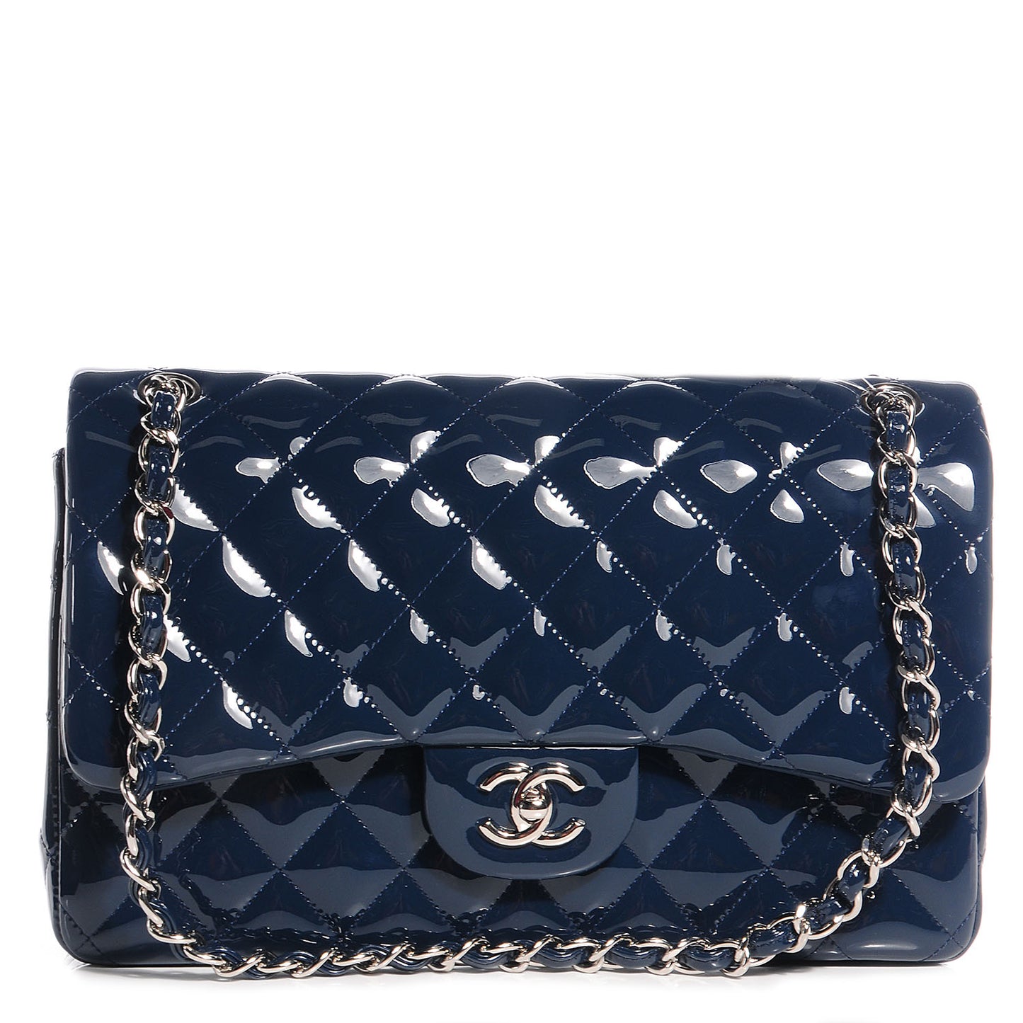 Patent Jumbo Double Flap Navy Blue