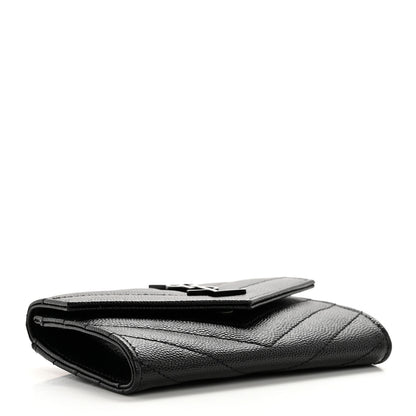 Saint Laurent Grain De Poudre Matelasse Chevron Small Monochrome Monogram Envelope Wallet Black 4 of 7