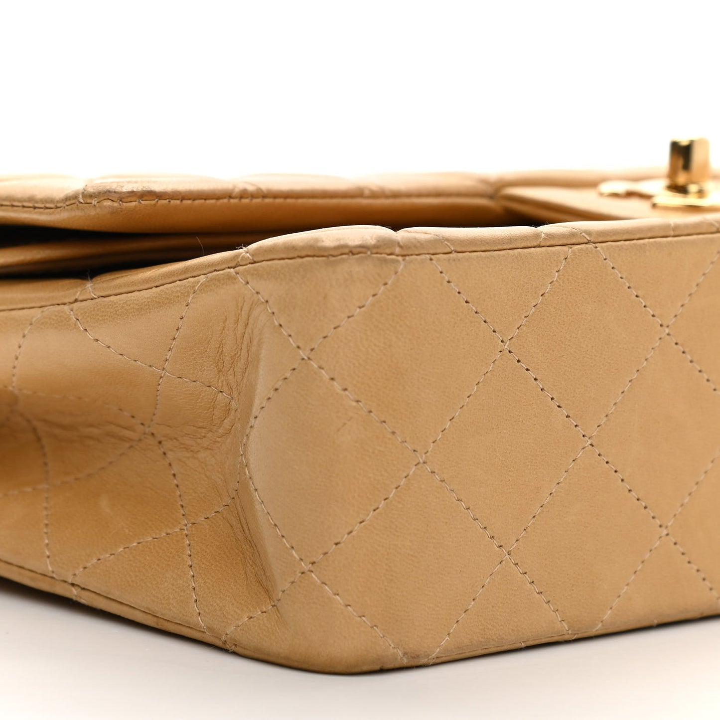 Lambskin Quilted Medium Double Flap Beige