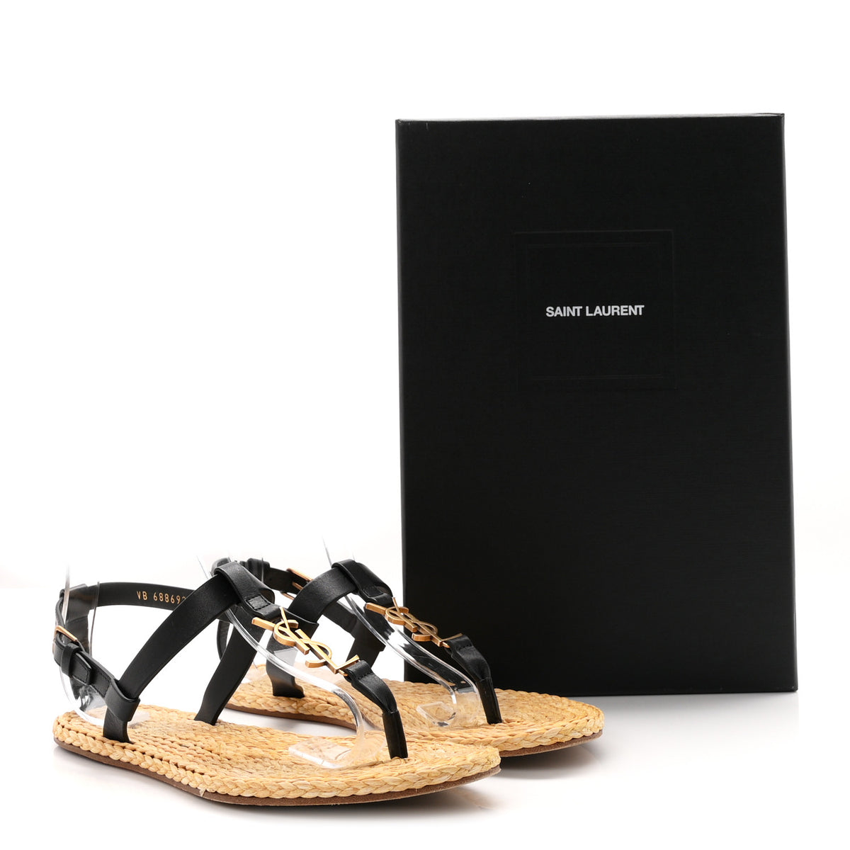 Calfskin Raffia Cassandra Monogram Sandals 37.5 Black