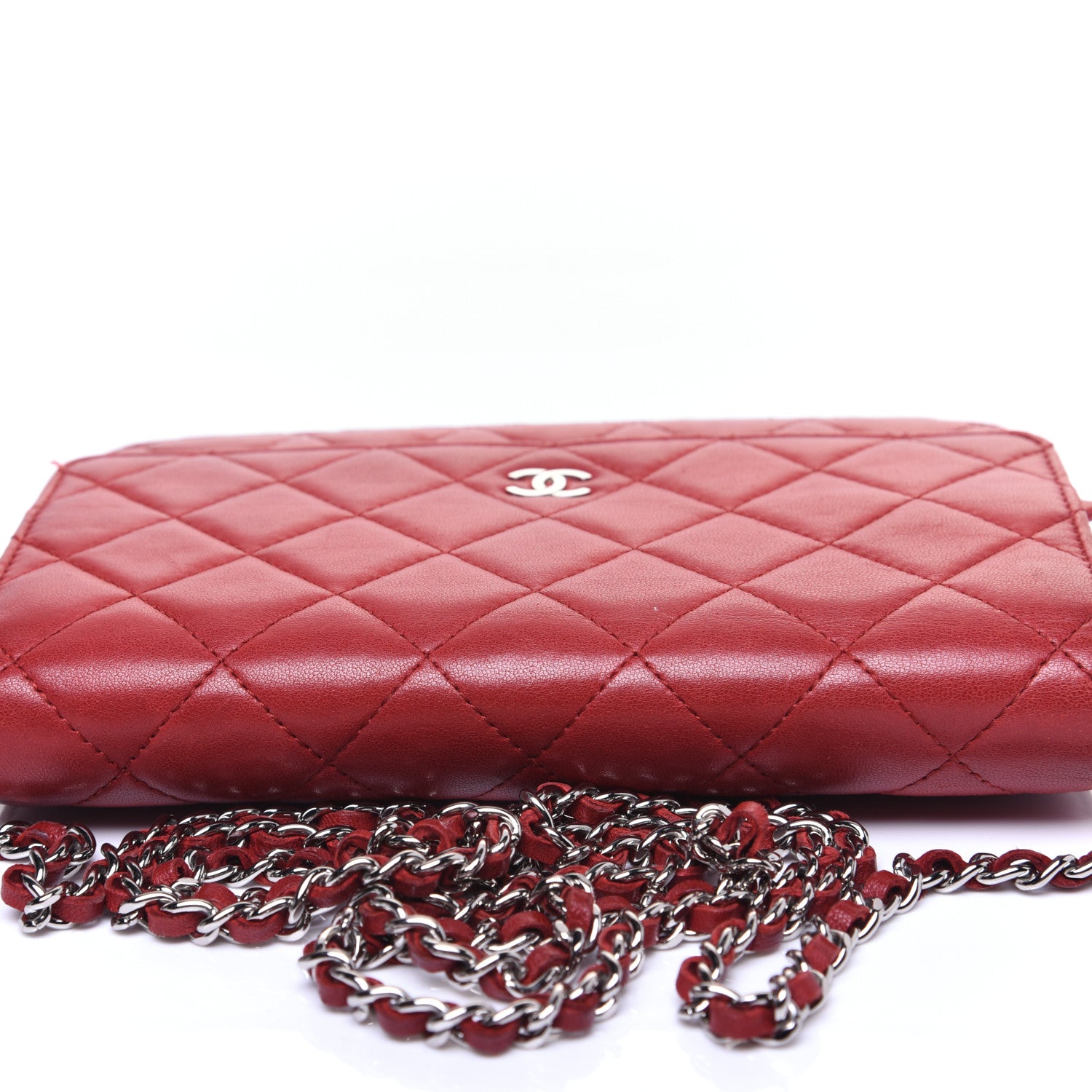 Chanel Lambskin Quilted Wallet on Chain WOC Red 14 of 16