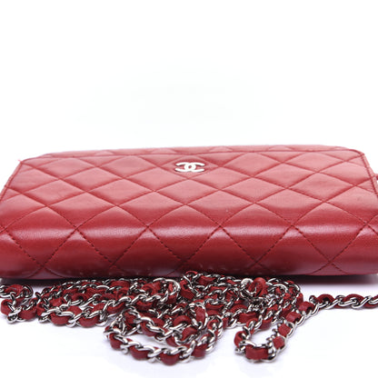 Chanel Lambskin Quilted Wallet on Chain WOC Red 14 of 16