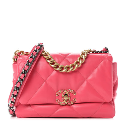 Chanel Shiny Lambskin Quilted Medium Chanel 19 Flap Neon Pink 1 of 9