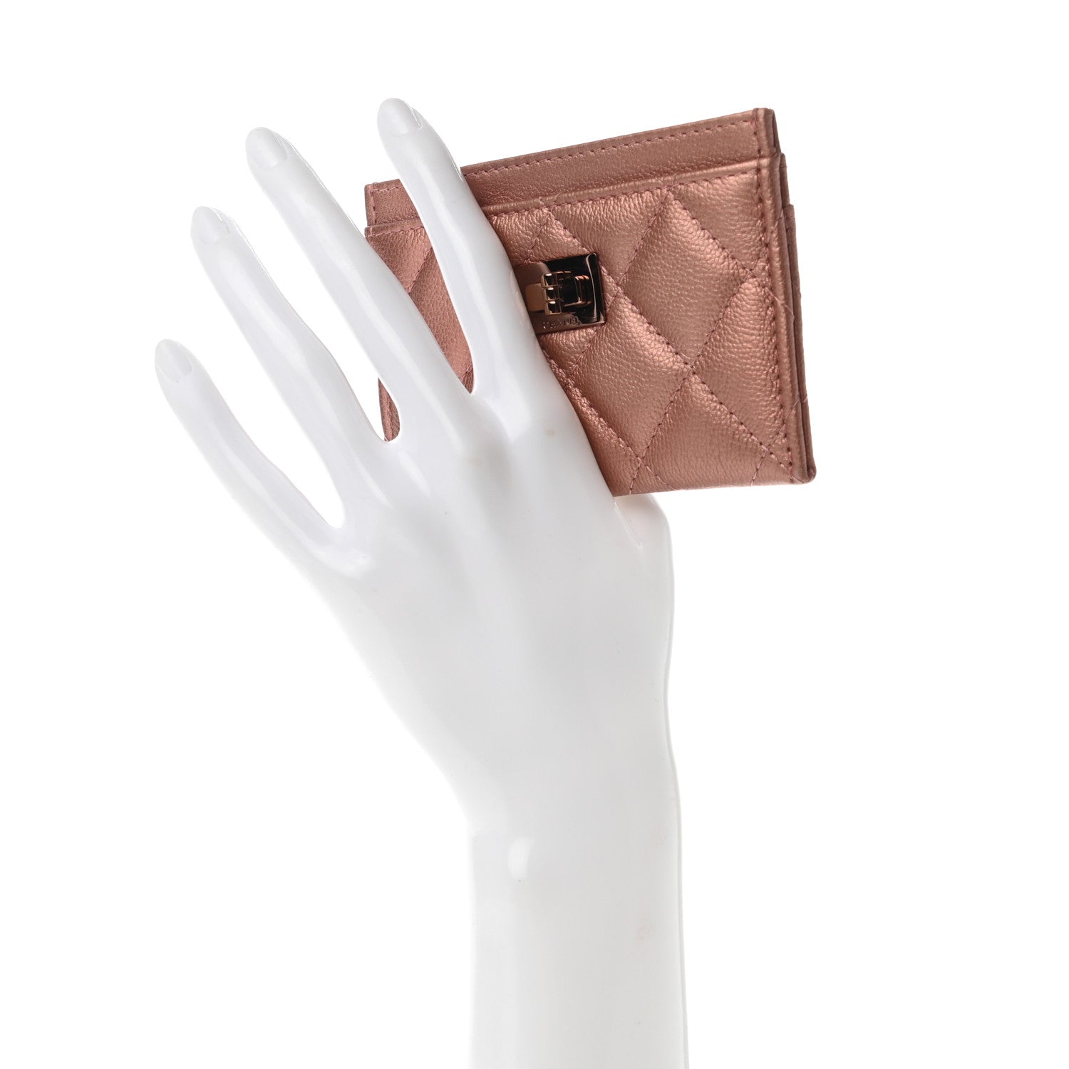 Chanel Metallic Caviar Quilted Reissue Card Holder Rose Gold 2 of 8