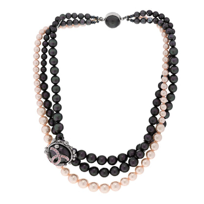 Chanel Pearl Crystal Multi Strand Short Necklace Silver Pink 3 of 7