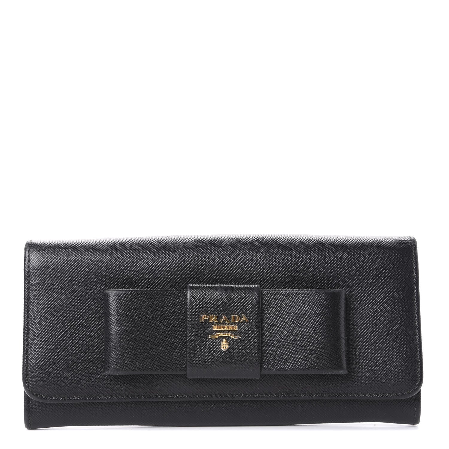 Prada Saffiano Bow Continental Wallet Black 1 of 12