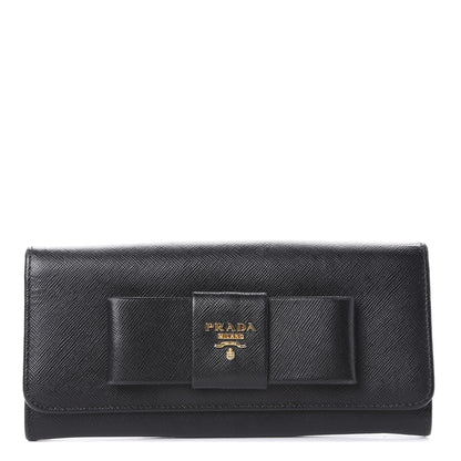 Prada Saffiano Bow Continental Wallet Black 1 of 12