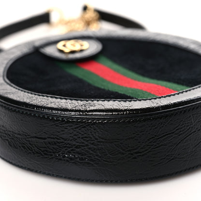Gucci Suede Patent Web Mini Ophidia Round Shoulder Bag Black 8 of 9