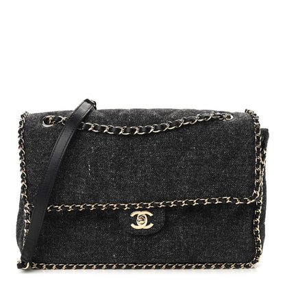 Chanel Wool Tweed Quilted Coco Neige Chain Around Flap Black 1 of 9