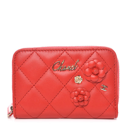 Chanel Lambskin Quilted Camellia Zip Coin Purse Red 1 of 8