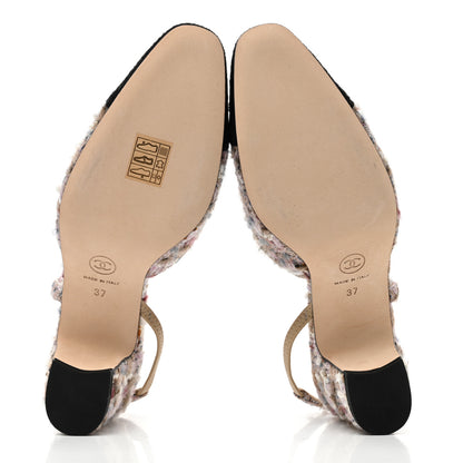 Chanel Tweed Cap Toe CC Slingback Pumps 37 Pink White 5 of 8