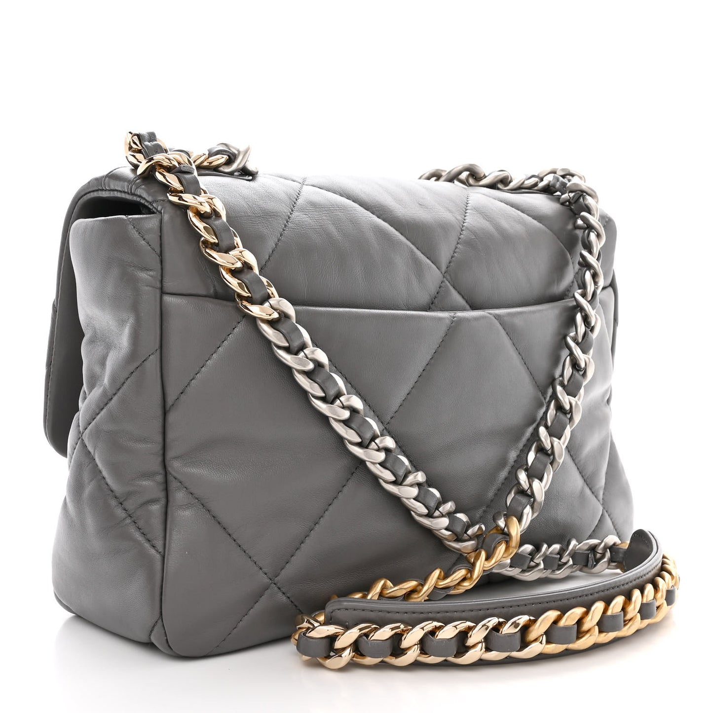 Lambskin Quilted Large Chanel 19 Flap Grey