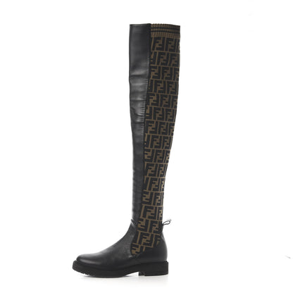 Fendi Nappa Microfiber Fabric FF Rockoko Thigh High Boots 37.5 Black Tobacco 1 of 6