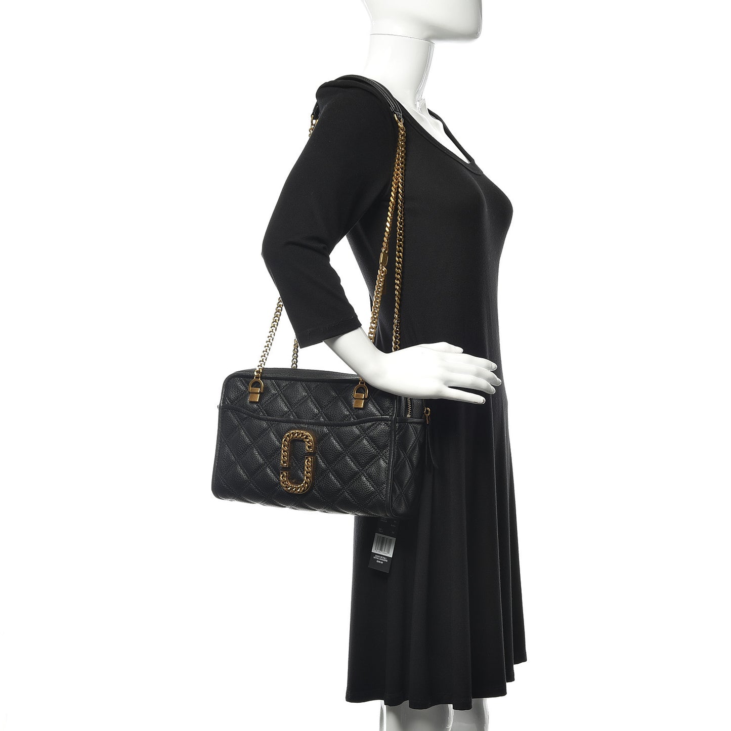 Grained Calfskin Quilted Double Stitched The Status Shoulder Bag Black