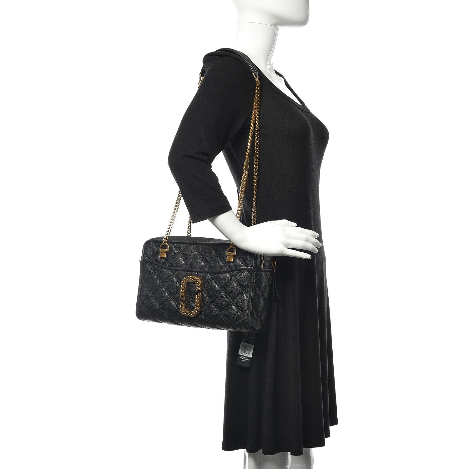 Marc Jacobs Grained Calfskin Quilted Double Stitched The Status Shoulder Bag Black 2 of 12